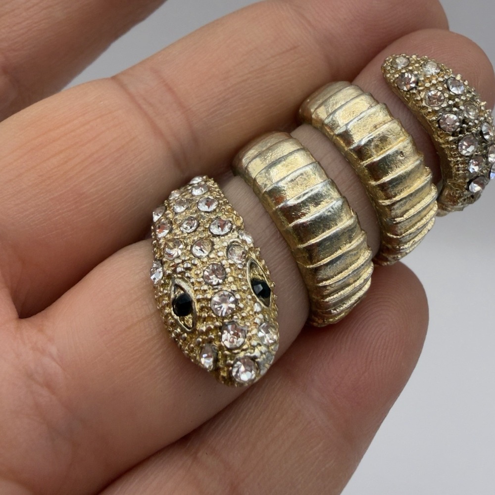 Vintage Gold Tone Costume Rhinestone Snake Ring Coiled Wrap Pinky Sz 5